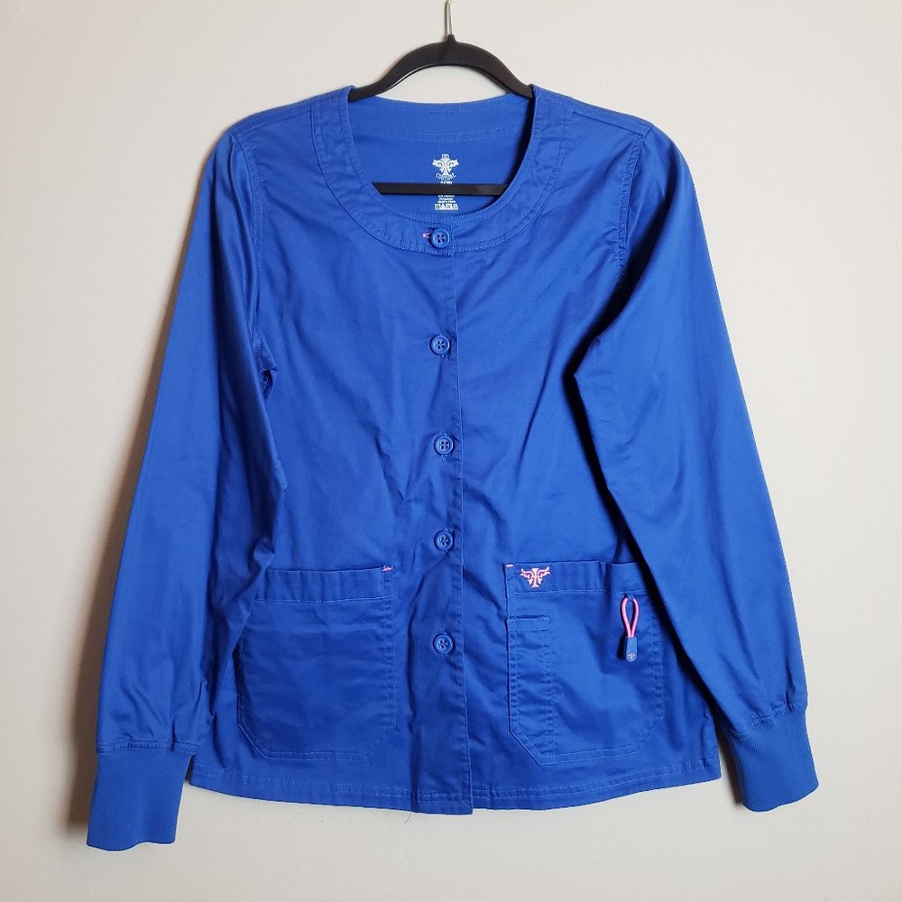 Med Couture Royal Blue Button Down Scrub Jacket Coat XS